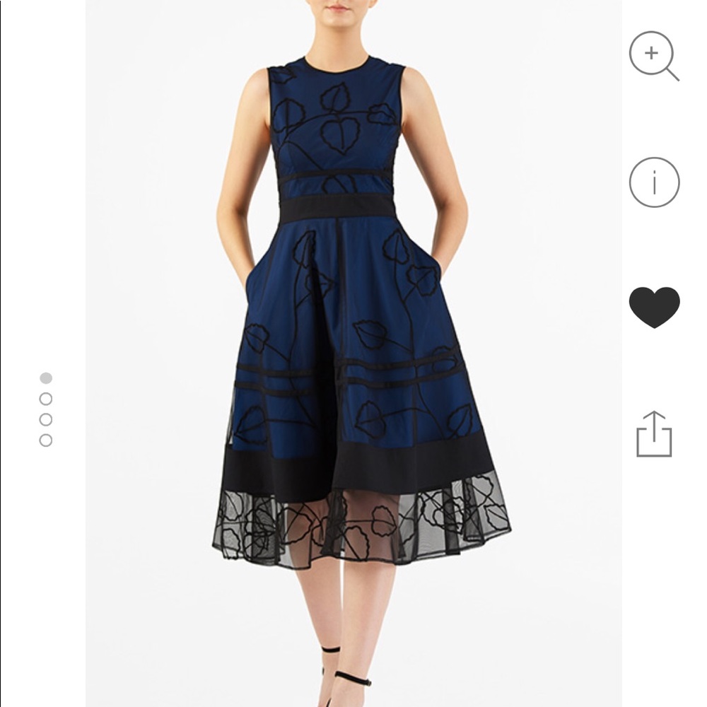 Leaf Wool Embellished Tulle Layer Poplin Dress